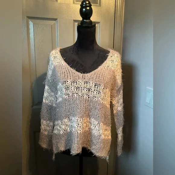 Free People Linus striped sweater XS gray and white - Picture 2 of 5